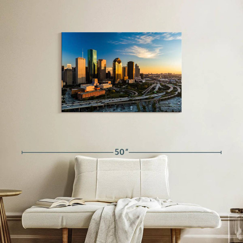 Ravi Houston Skyline au coucher du soleil, H 24 po x l 36 po