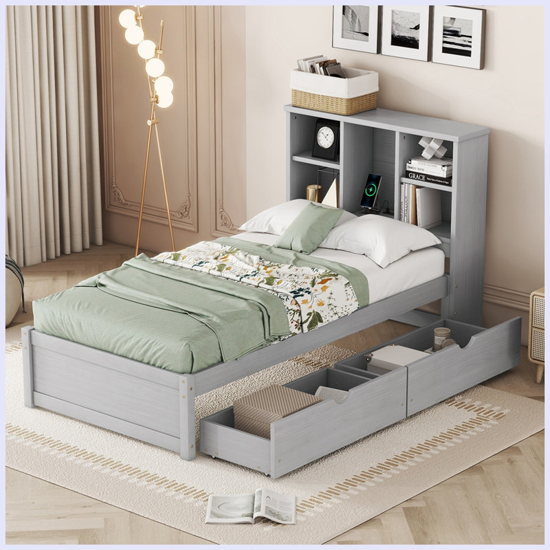 Lit plateforme Caythan, Gris