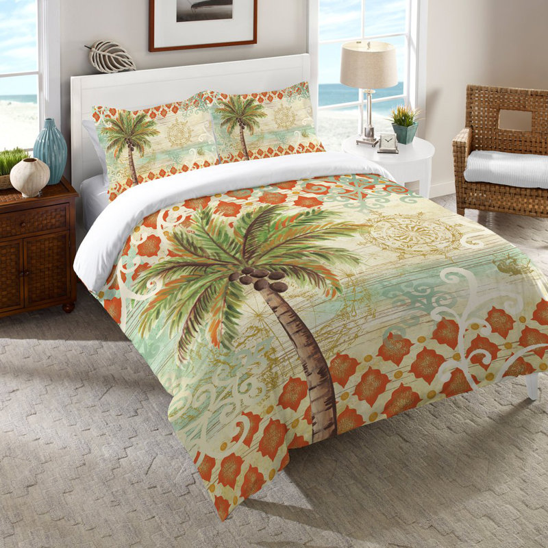 Spice Palm Coastal Cotton Machine Woven Floral Comforter, Twin Comforter