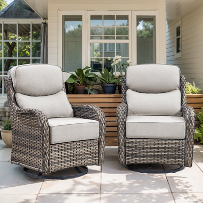 Deb 2-Piece Outdoor Wicker Swivel Rocker Chairs with 6" Thick Cushions for Patio