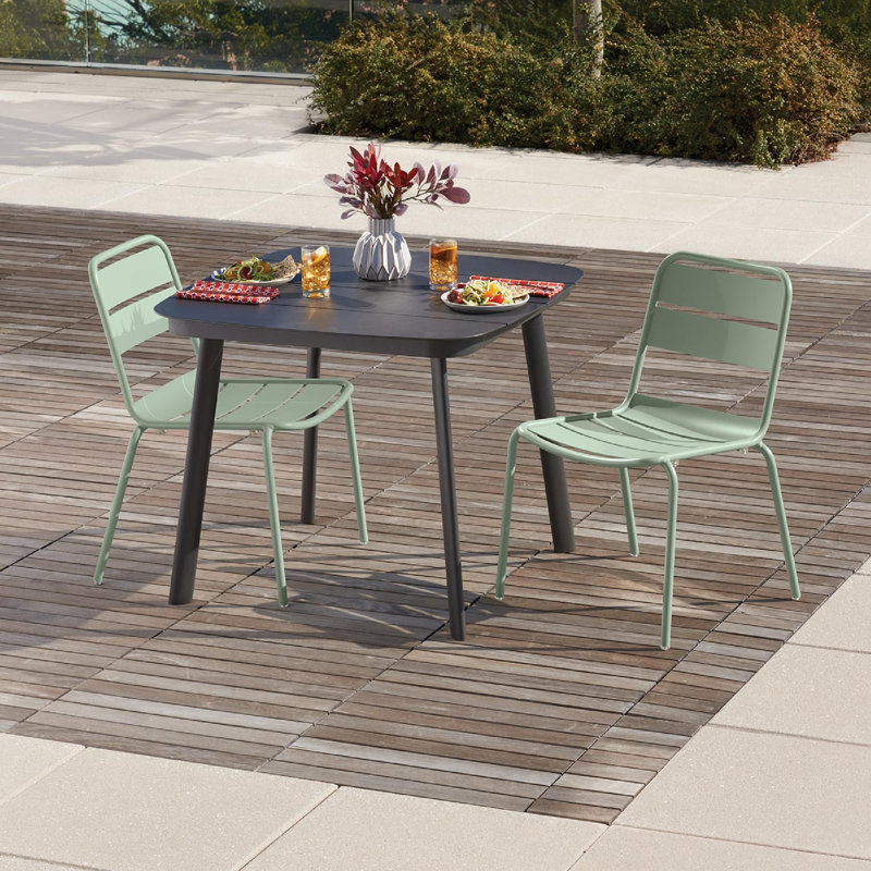 Kapri Powder Coated Aluminum Outdoor Stacking Dining Side Chair, Sage