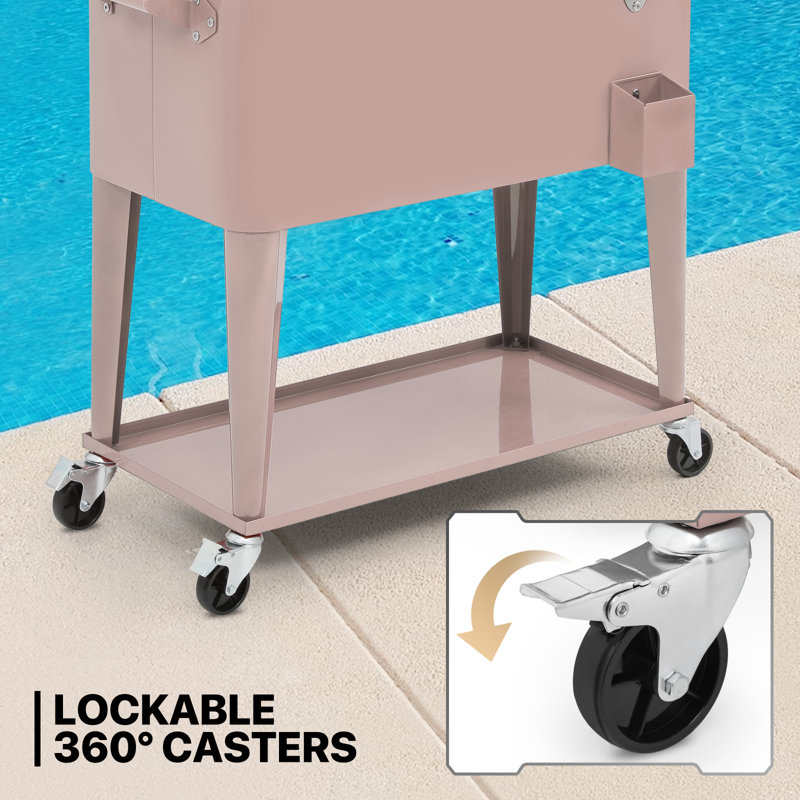 Pink Alloy Steel Outdoor Rolling Cooler with Wheels