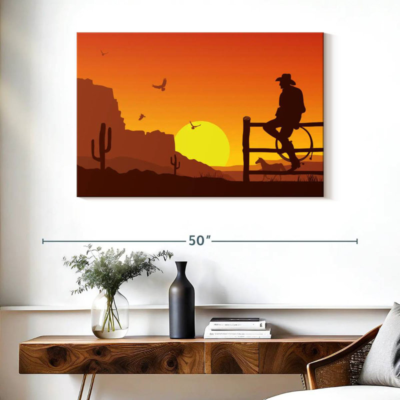 Coucher de soleil Lelar Western Cowboy, H 26 po x l 39 po