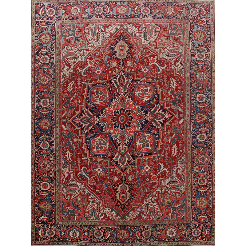 Tapis de la surface en laine rouge 9 pi 5 po x 12 pi 7 po one-of-kind à la main noué la 1940s serapi Sedgewickville