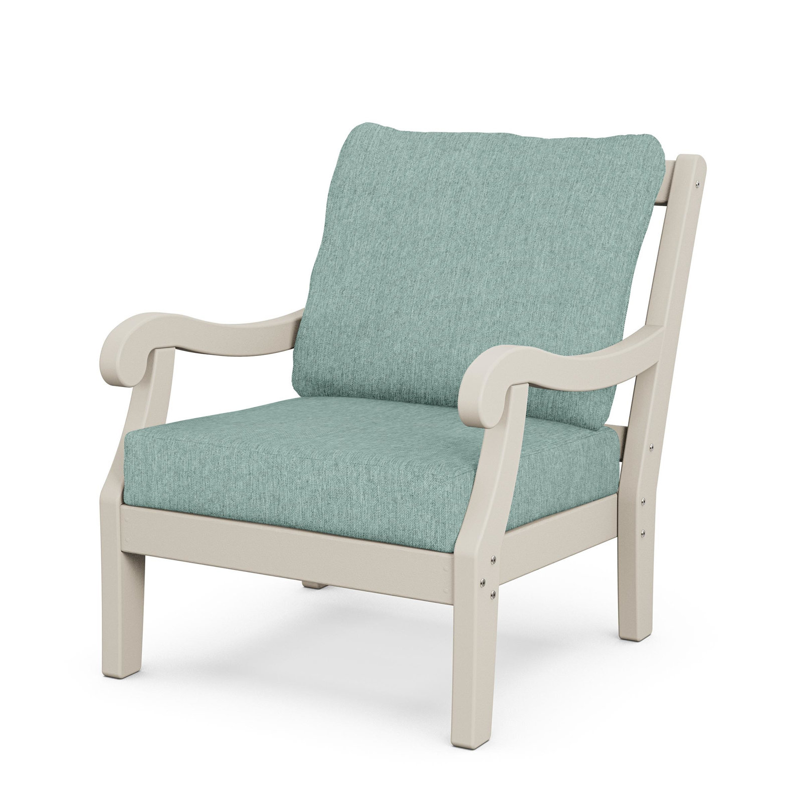 POLYWOOD® Verlyn 2-Person Patio Seating Group, Glacier Spa Cushion/Sand Frame