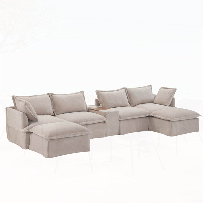 Modular Sectional Sofa with Movable Storage Ottoman and Console