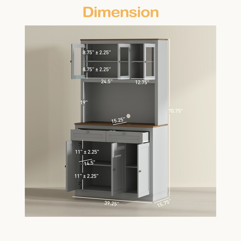 Armoire de cuisine pratique avec support pour micro-ondes, huche de cuisine avec tiroirs et tablettes réglables
