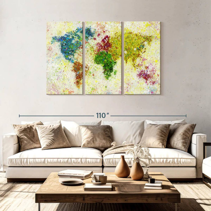Aliaz Paint Blotches World Map, 48" H x 74" W