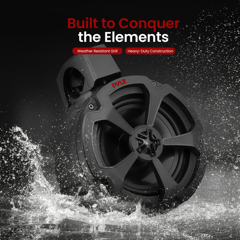 Pyle 6.5'' Water-Resistant Marine Off-Road Speakers - 1200 Watt Amplifier + Wireless BT Audio Controller- Marine, ATV, UTV, 4X4, Jeep, Wired RCA, For Boat Stereo Speaker & Other Watercraft
