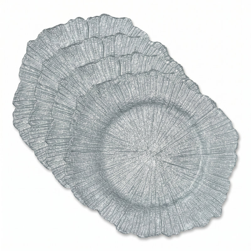 Set of 4 Silver Sea Sponge Chargers, Silver