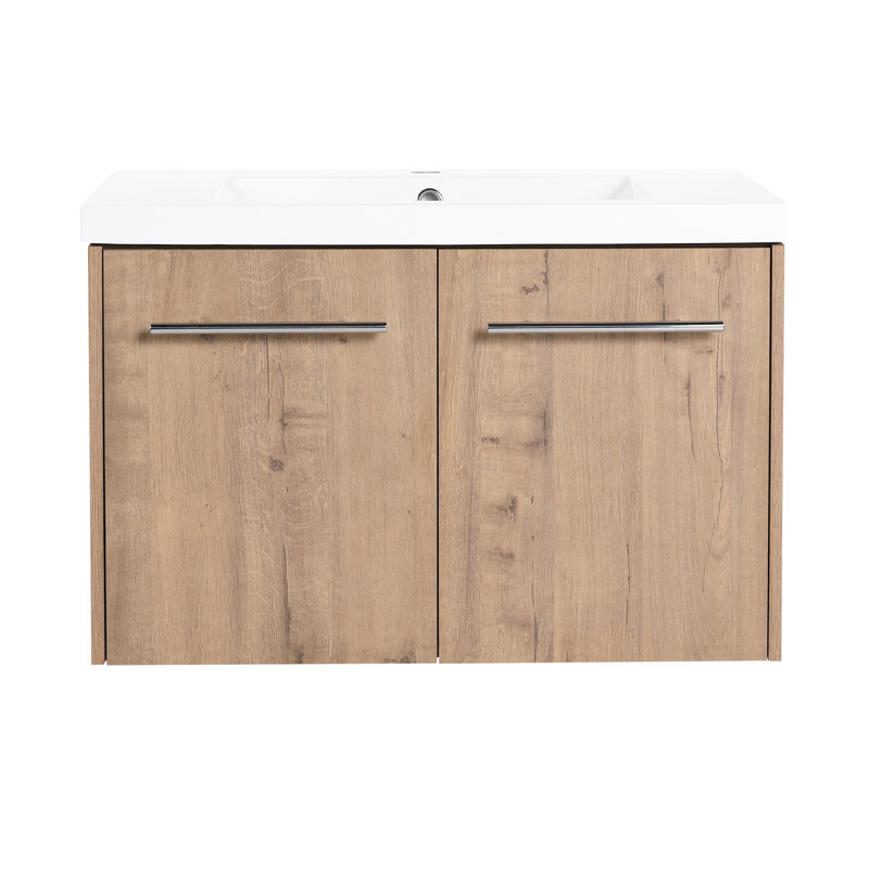 Meuble-lavabo à fermeture en douceur 30 po - Poignée en métal, style luxueux pour lavabo en résine, apparence