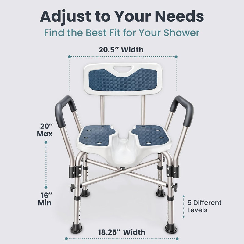 Siège de chaise de douche en U (450Lb) robuste - Accoudoirs rembourrés ...