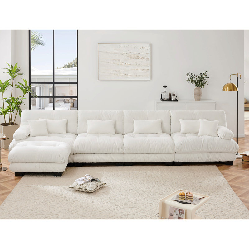 Free Combination, Modular Sectional Sofa,L Shaped Couch For Living Room, 4-Seater Comfy Cloud Couch With Convertible Ottoman, Chenille