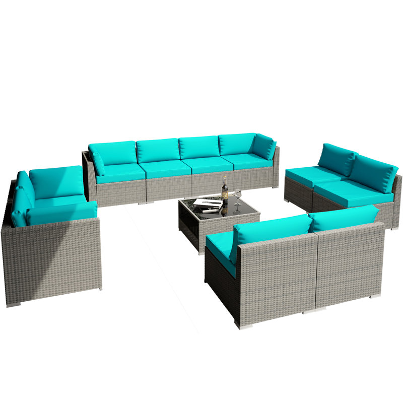 Ensemble de conversation avec canapé 11 pièces Jillien, Bleu ciel