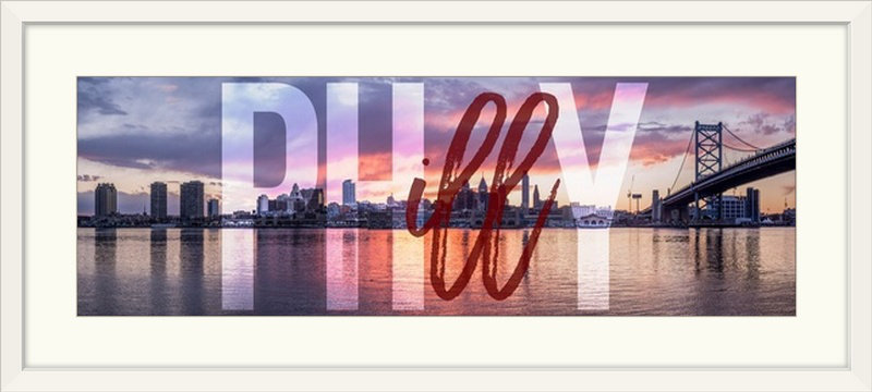 « philadelphia horizon, philly, superposition transparente », impression, H 24 po x l 56 po x P 1 po, Cadre blanc