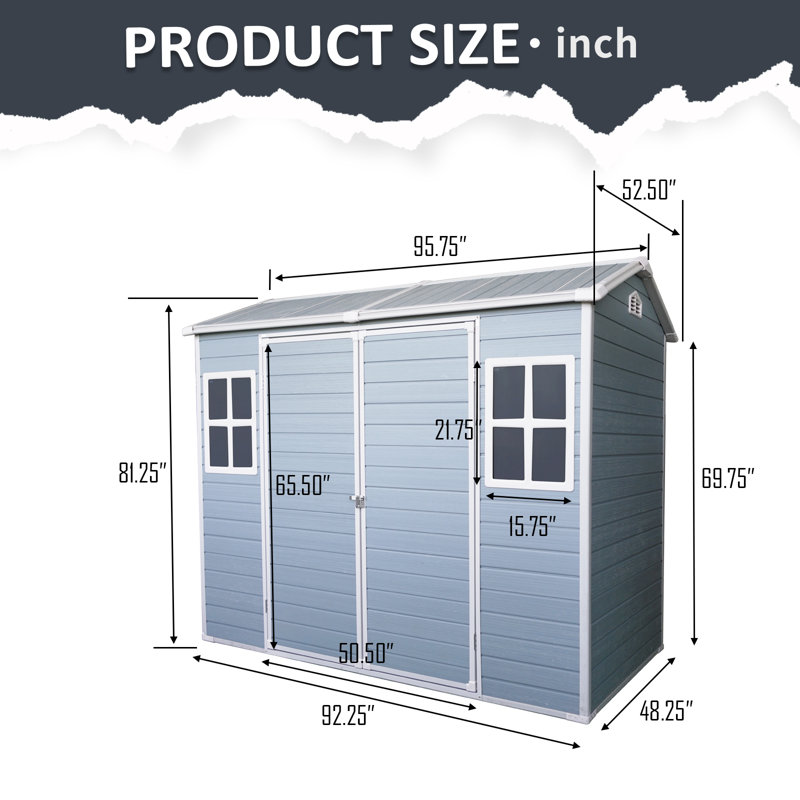 Remise de rangement extérieure en résine 8 x 4 avec plancher et 2 fenêtres gris