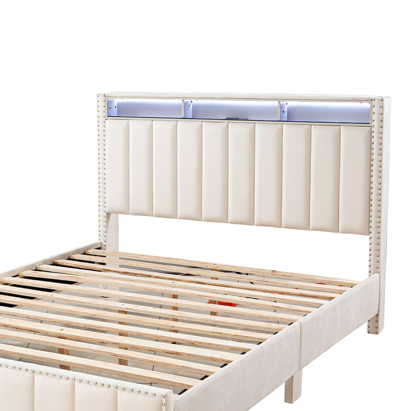 Lit de style contemporain, Beige, Queen
