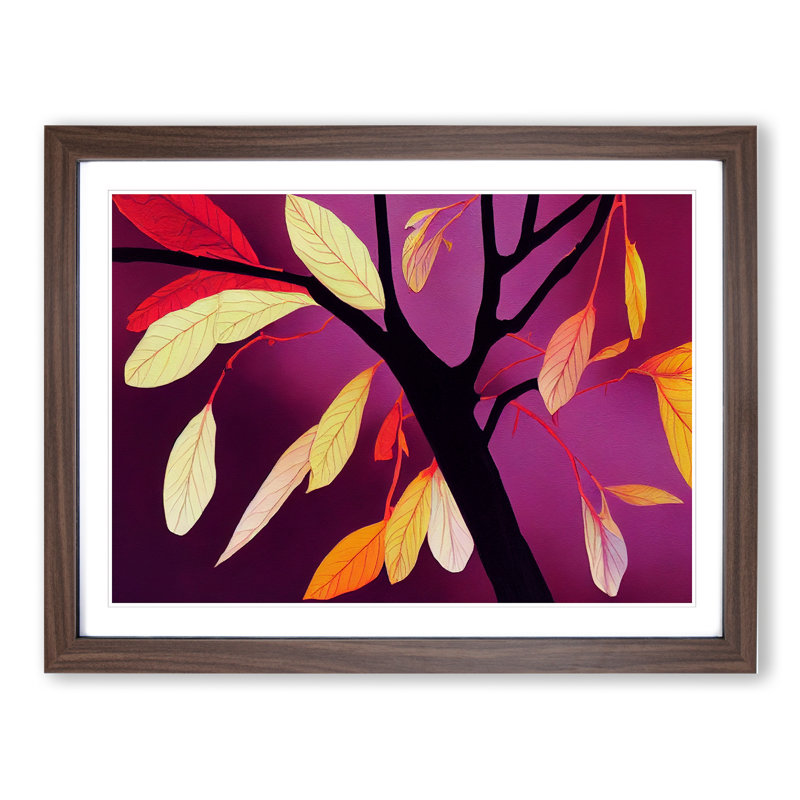 Tree Leaves - Single Picture Frame Print, 25cm H x 34cm W x 2cm D, Walnut Framed