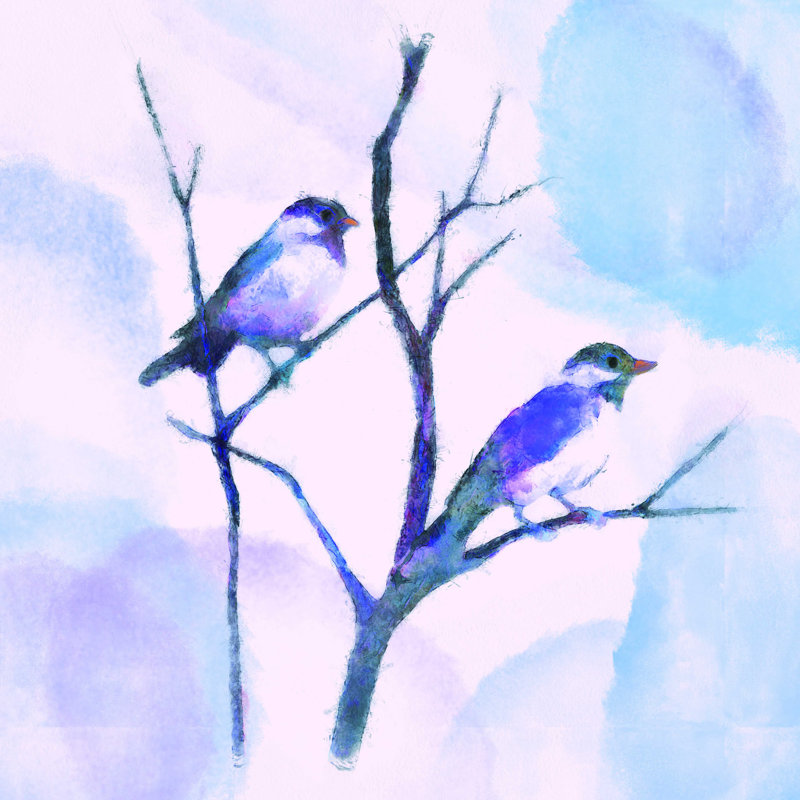 «Watercolor Birds on a Branch», impression sur toile tendue, H 12 po x l 12 po