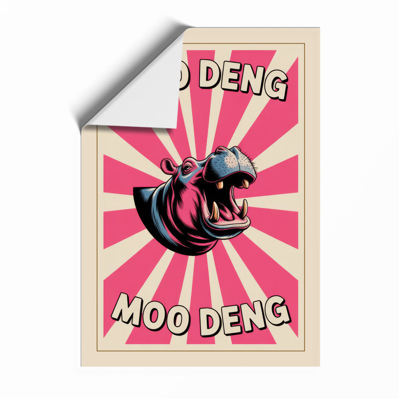 Moo Deng Roar Retro - Framed Print, A4 - 29.7 x 21.0 cm, Unframed