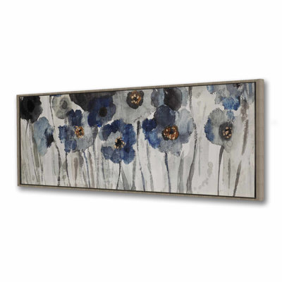 Toile bleue avec fleurs floues | Décoration florale | Art botanique