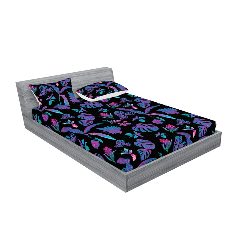 Drap-housse et taies décoratives 3 pièces Ambesonne, Violet, turquoise, gris anthracite, gris / floral