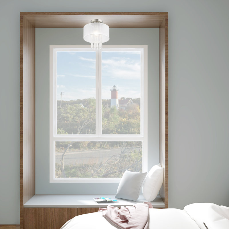 Hanson Fabric Semi Flush Mount, 12.5" H x 11'' W x 11'' D, Translucent