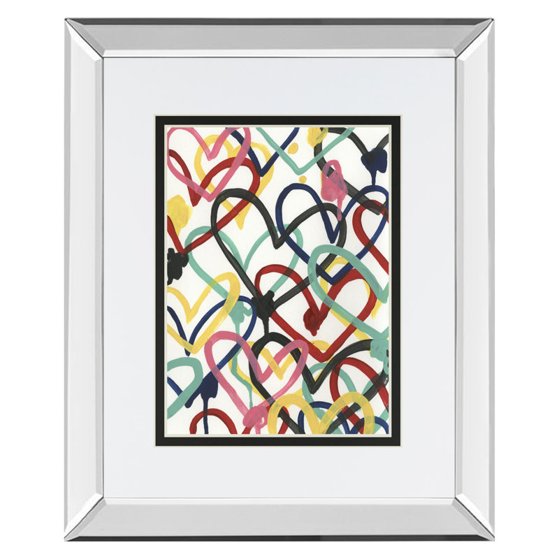 Art mural coeurs colorés - 34 "x 40" - Cadre en miroir