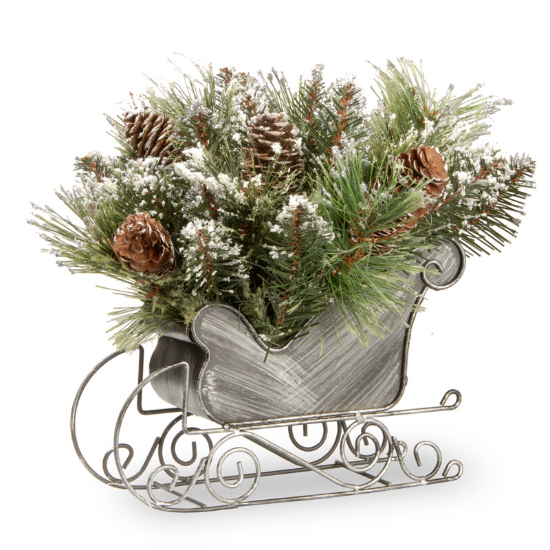 10 in. Glittery Bristle Pine Sleigh