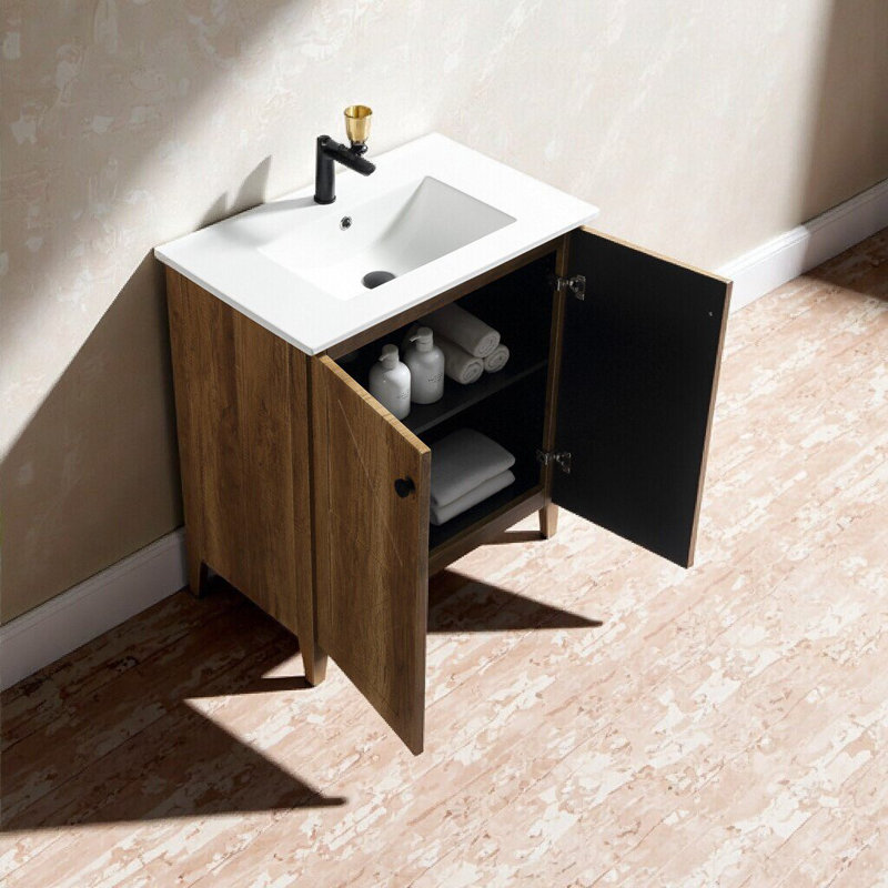 Armoire de plancher pliante 30 pouces avec évier en céramique - Installation rapide et peu encombrante, Chêne doré