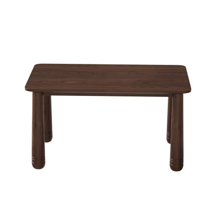63" Solid Wood Dining Table, Rectangular Kitchen Table with White Sintered Stone Top & Walnut Frame