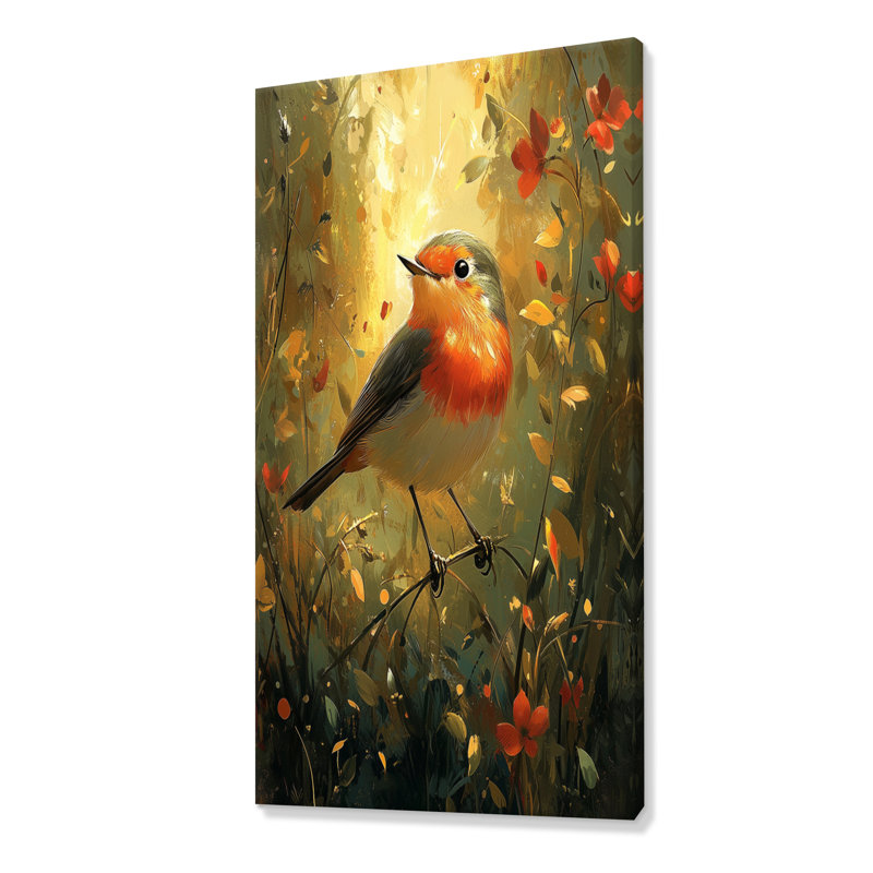 «Kilburn Robin Bird in the Woodland Clearing I», art mural oiseau, H 60 po x l 28 po, Ne pas appliquer, Toile tendue