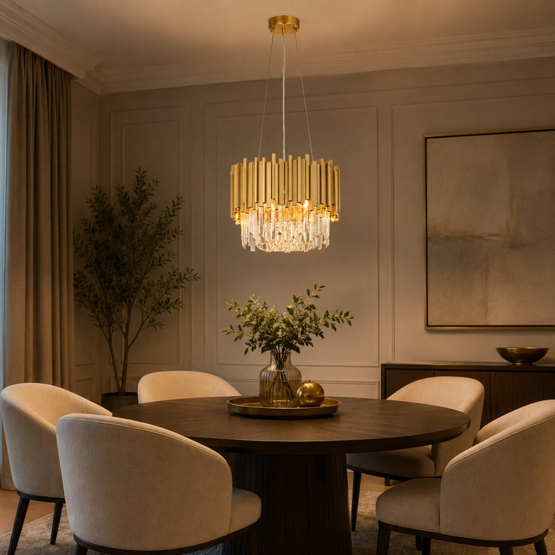 Lustre rond en cristal doré 6 lumières Transitional, Doré, H 11,8 po x l 16 po x P 16 po