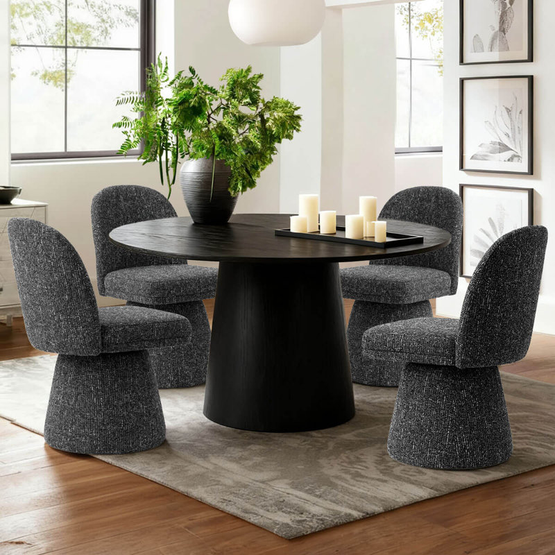 Upholstered Fabric 360° Swivel Dining Chair, Black
