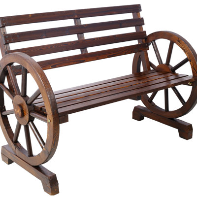 Wooden Bench For 2, Brown Rustic Style Outdoors Outdoor In - 2 Person
