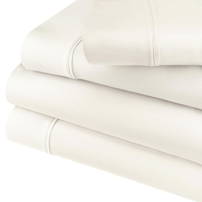 Aniello Cotton Blend 600 Thread Count Deep Pocket Bed Sheet Set, Ivory, Twin XL Sheet Set+1 Fitted Sheet + 1 Pillowcase