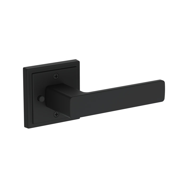 Sharpe Privacy Lever with Stepped Square Rose in Satin Nickel, Polished Chrome