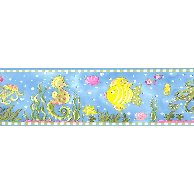 Bordure de papier peint 15' x l 6" pour enfants cobalt fish hippocampe jellyfish octopus Tryon