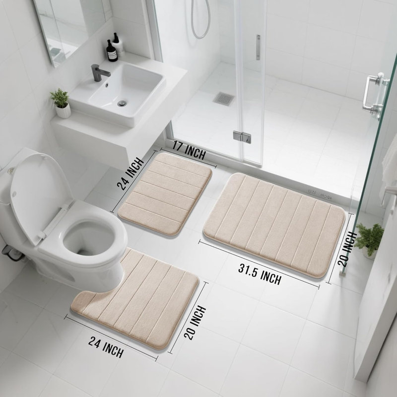 Ensemble de tapis de bain en mousse viscoélastique 3 pièces, doux et absorbant
