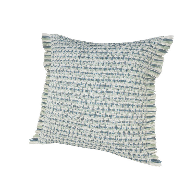 Coastal Fringed Blue and Green Polyester Square Pillow