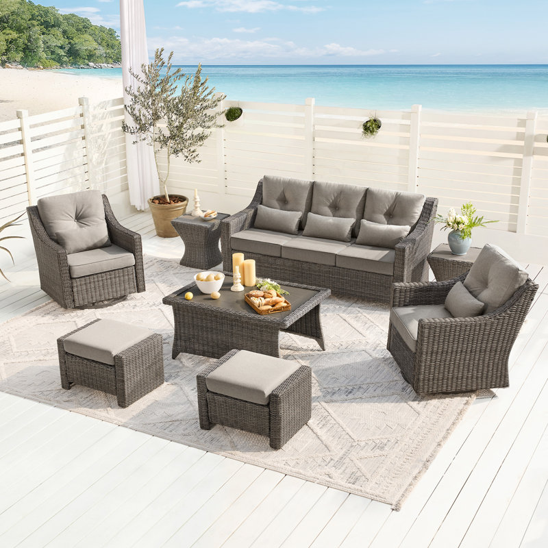 Keaisha 5 Person Outdoor Conversation Furniture Set Seating Group With Coffee Table And Cushions, Brownish Gray, Gray