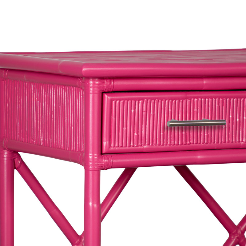 54'' Wide 3 Drawer Rattan Wood Sideboard, Hot Pink