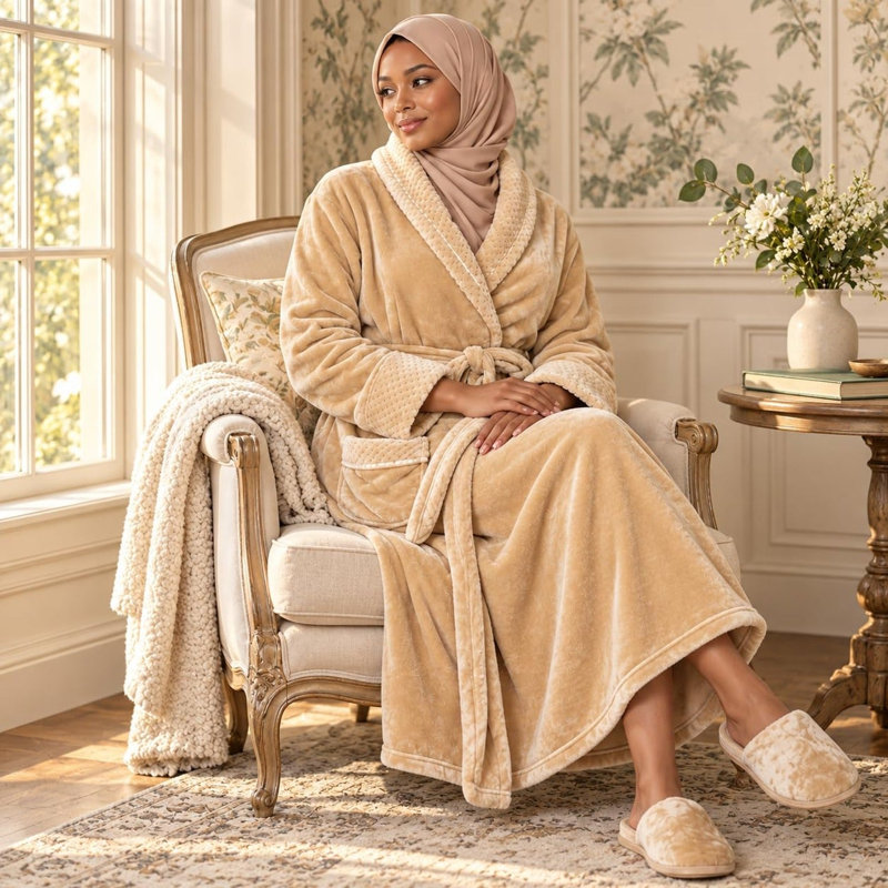 LOTUS LINEN Peignoirs moelleux moelleux peignoirs longs, M / G, Beige