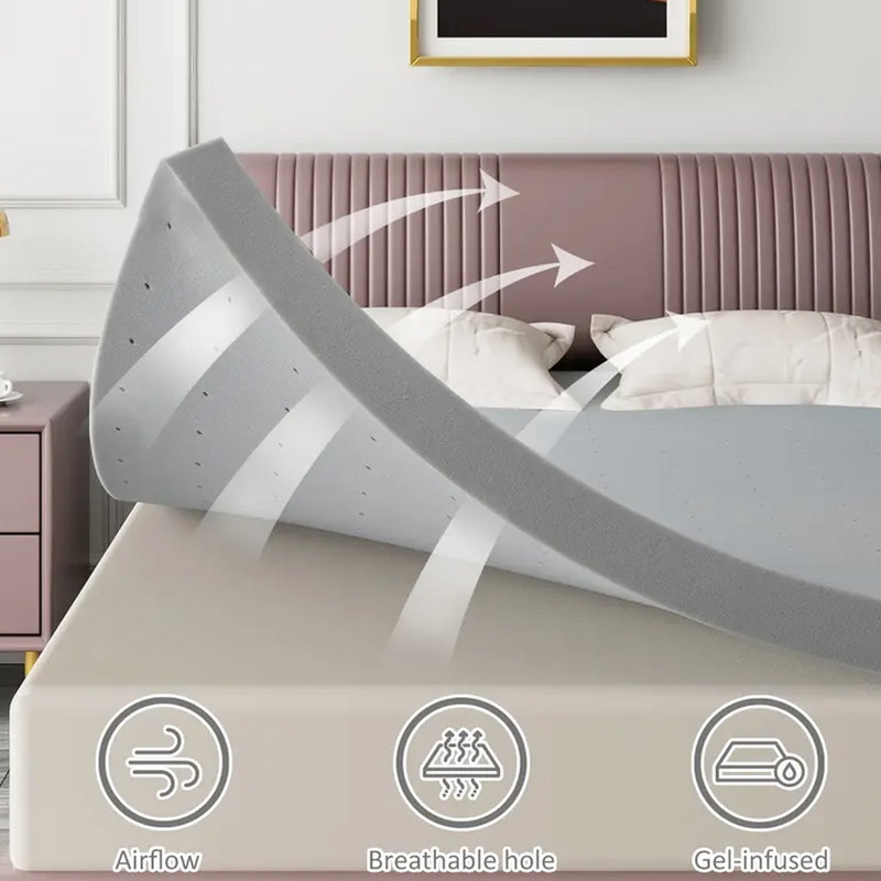 Matelas double ferme en mousse à mémoire de forme de 2 pouces pour le soutien du dos, la minimisation des points et une atmosphère de sommeil frais, gris avec soulagement sur les hanches, amélioration de la circulation d'air, confort