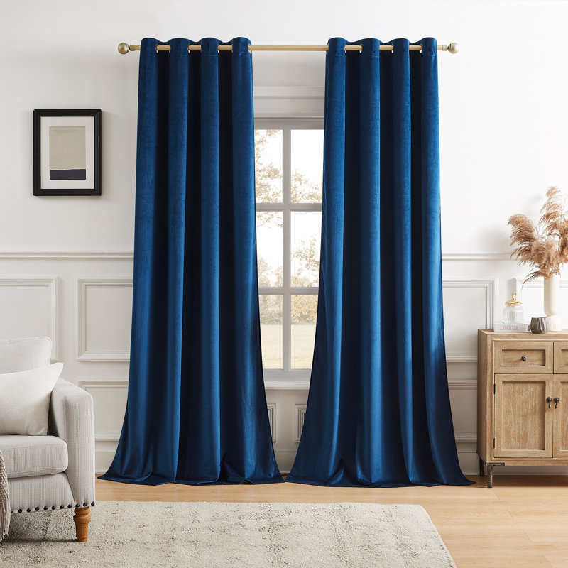 Deavion Velvet Solid Color Metal Grommets Room Darkening Curtain Panels, 42" W x 84" L, Navy