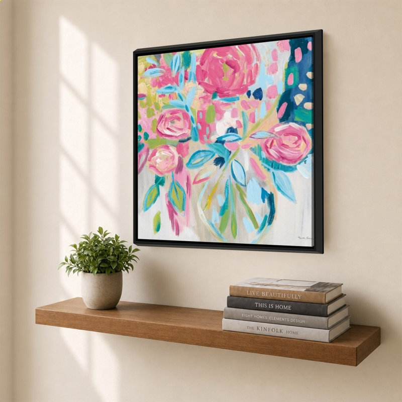 «Summer Pink Floral» par Farida Zaman - Impression sur toile, H 40 po x l 40 po, Noir