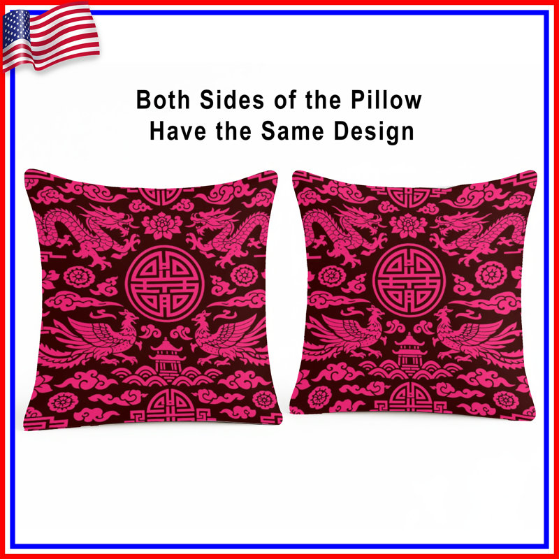 Pink Oriental Dragons Double Sided Throw Pillows, 16 x 16 pouces