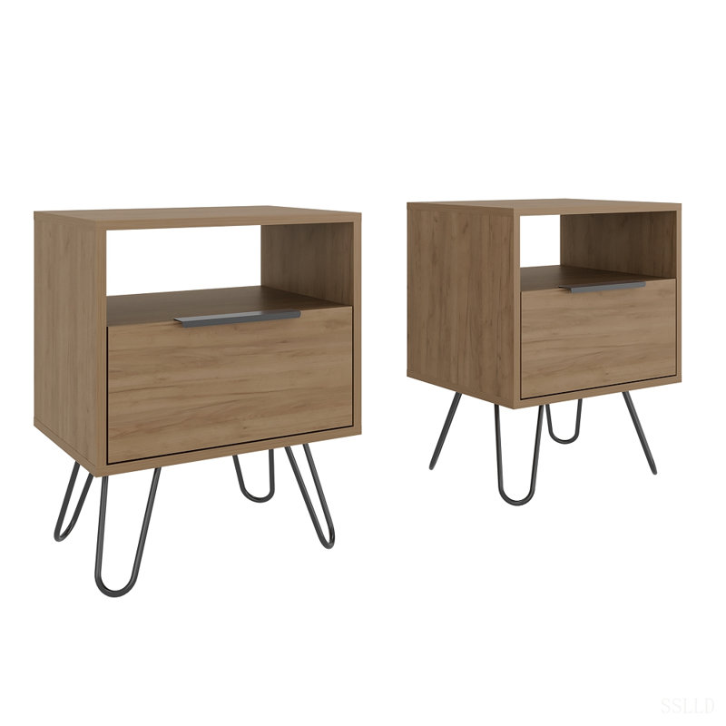 Tables de chevet avec rangement et pieds en métal, ensemble de 2