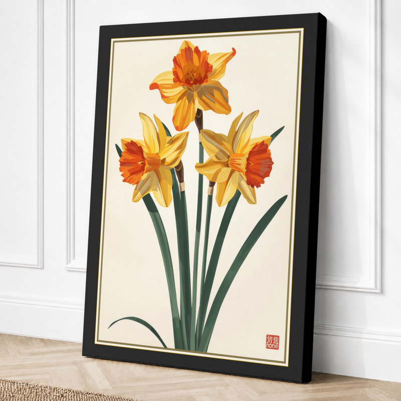 Daffodil Study Botanical - Wrapped Canvas, 18x12 - 45.7 x 30.5 cm, Black Border
