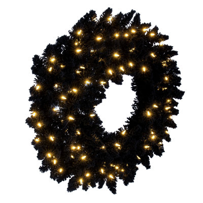 Frosted Pre-Lit Fir Halloween Wreath